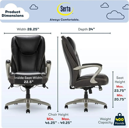 Hensley Big & Tall Ergonomic Bonded Leather High-Back Office Chair, Black/Silver