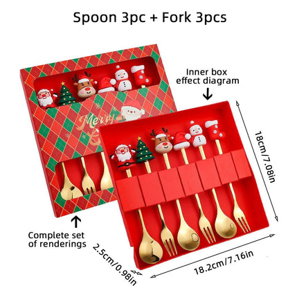 Christmas Themed Cutlery Gift Set 2/4/6pcs Stainless Steel Forks Spoons for Dessert, Creative Holiday Tableware Coffee Tea Party