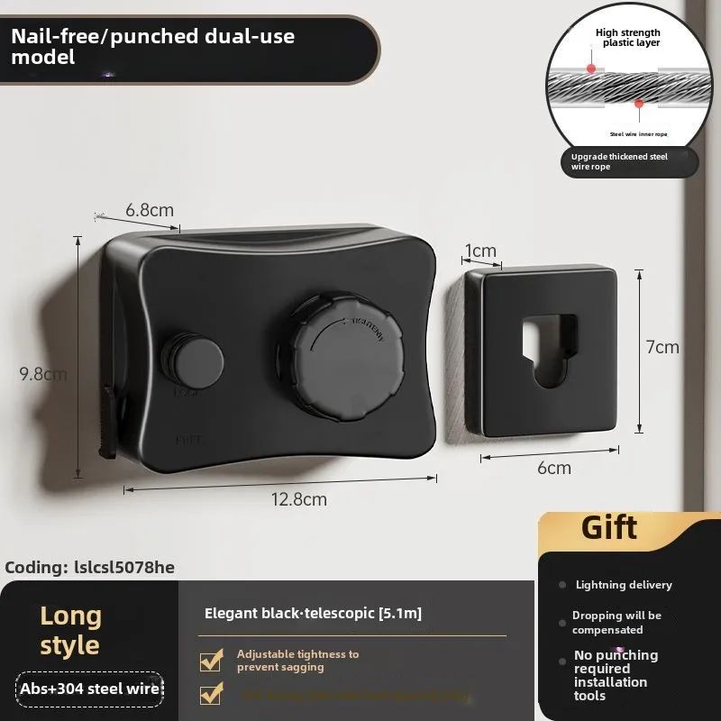 Invisible clothesline, indoor non perforated balcony, invisible retractable clothesline, bathroom clothesline, steel wire rope