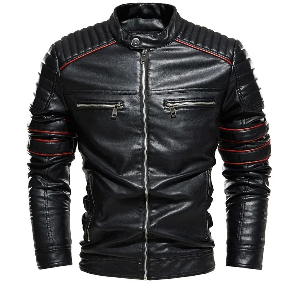 Streetwear Biker Jacket Coat Fashion Men Leather Jacket Slim Fit Autumn Winter Coat Men Fur Lined Men Motorcycle New Jacket