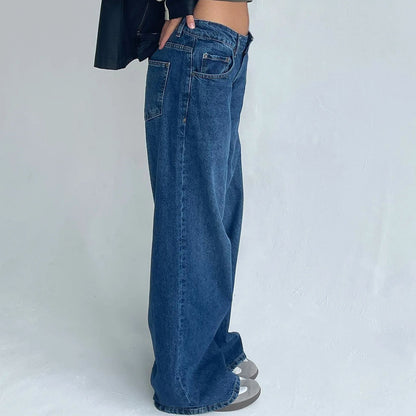 High Waist Straight Leg Women's Jeans Retro American Washed Denim Pants Autumn Street Style Wide Leg Trousers for Women