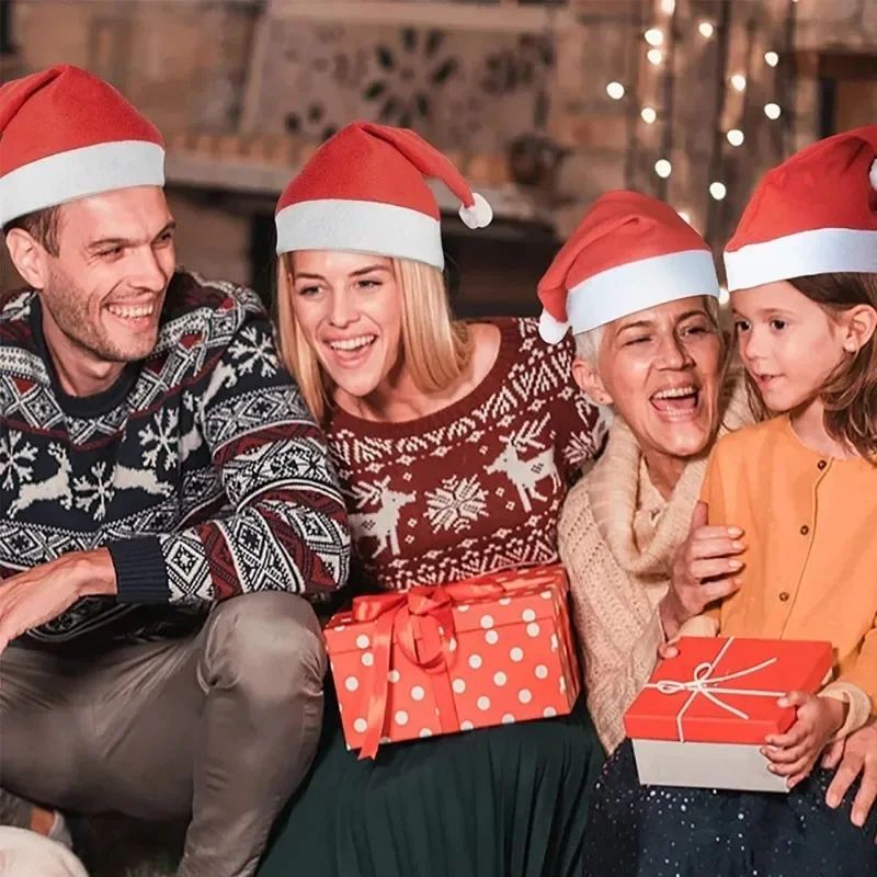 Merry Christmas Hats Non-woven Santa Claus Hats for Adults Kids Red Xmas Caps Women Men New Year Festival Party Decoration Gifts