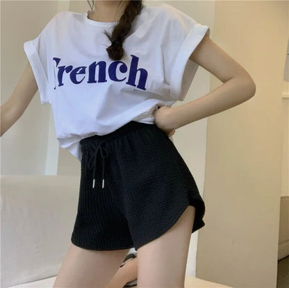 2025 New Summer Sports Shorts Women's Korean High Waist Loose Large tudent Youth Home Sleepwear Running Yoga Shorts