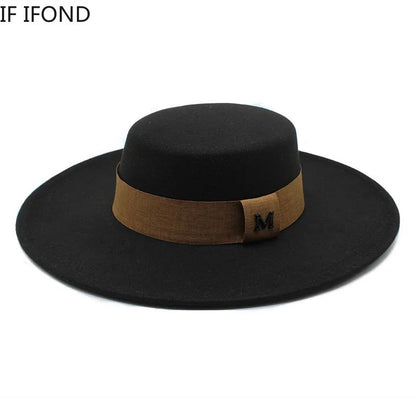 Fedora Hat Men Momen Solid 10CM Wide Brim Derby Top Hats Fashion Black Vintage Trilby Felt Hat