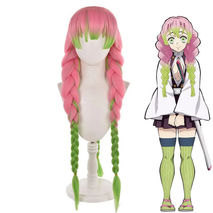 Demon Slayer Kanroji Mitsuri Cosplay Wig Green Mix Pink Long Anime Costume Wigs Kanroji Mitsuri Wigs with  Synthetic Wig