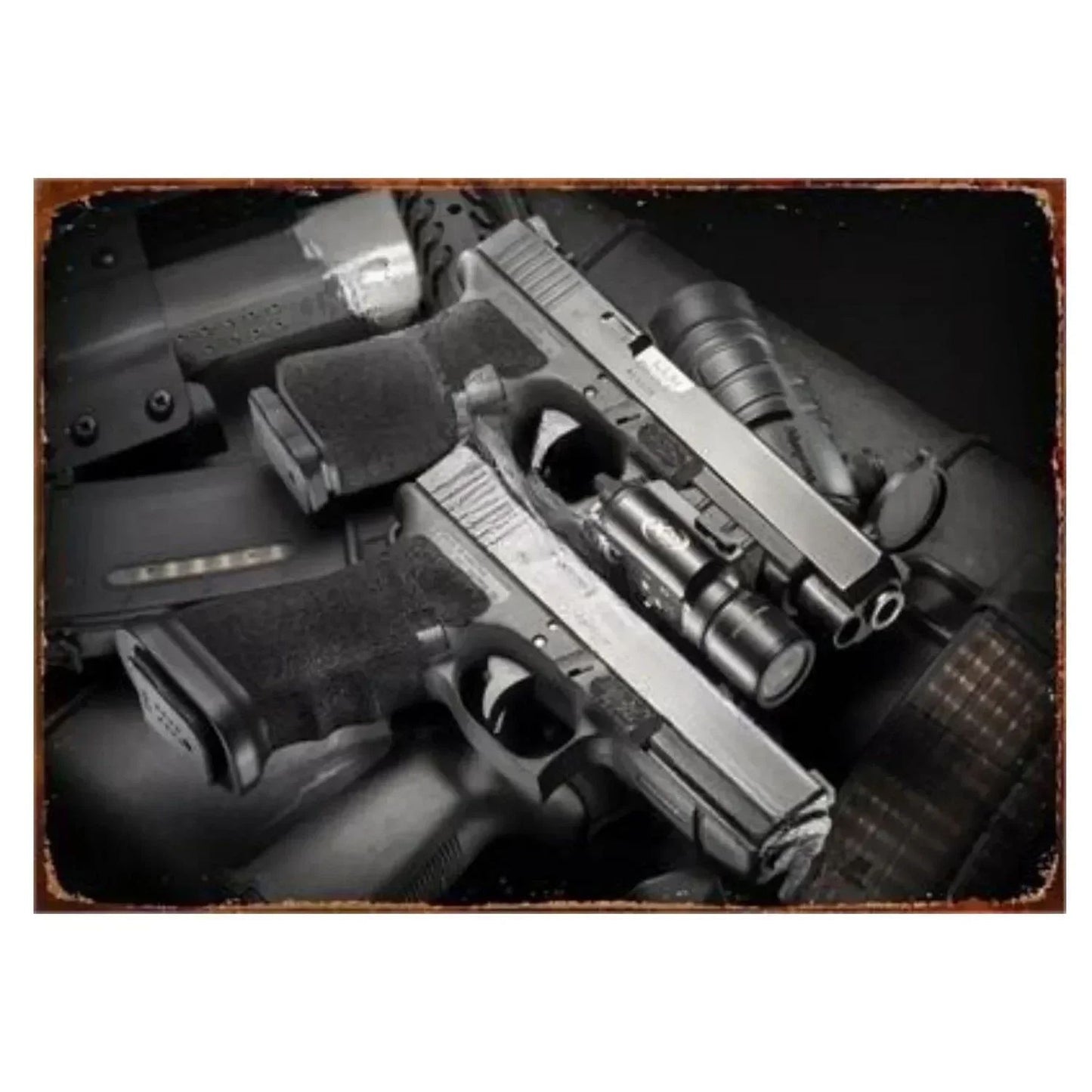 GUNHERO Pistol Metal Wall Signs - Bold Military Style - Perfect Decor for Man Caves, Homes, Bars & Garden Spaces