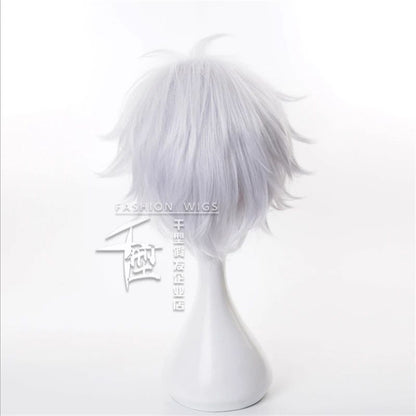 Anime Jujutsu Kaisen Gojo Satoru Lançamento Estado Peruca Cosplay Perucas Sintéticas Pó de Jogo Cabelo Curto Branco Prata Halloween
