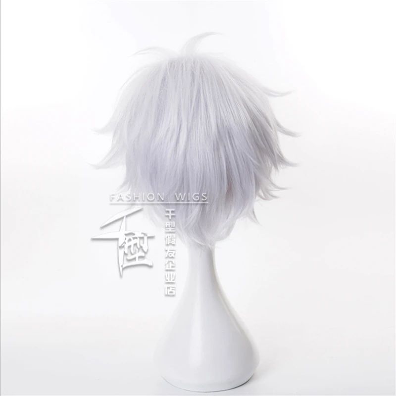 Anime Jujutsu Kaisen Gojo Satoru Lançamento Estado Peruca Cosplay Perucas Sintéticas Pó de Jogo Cabelo Curto Branco Prata Halloween