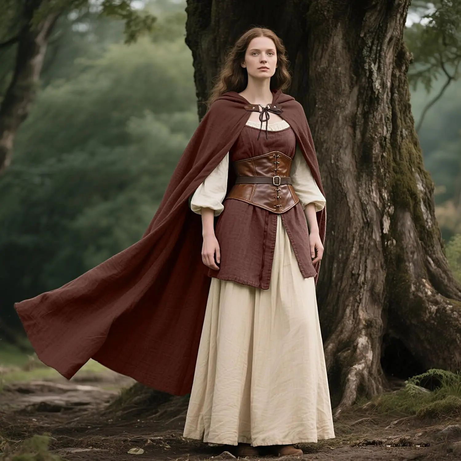 Joukavor Renaissance Hooded Cape Medieval Linen Cloak with Hood for Women Men