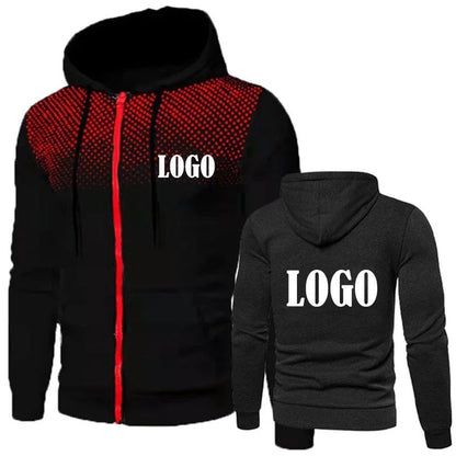 Men's Zip Up Hoodie Customizable Logo Fleece Lined Soft Warm Casual Jacket Outdoor Sports Hip Hop Streetwear