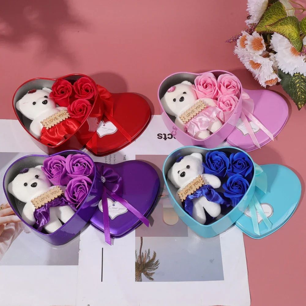 Bear Soap Rose Gift Box Valentines Day Flower Love Box Bears Bouquet Wedding Birthday Home Party Decoration