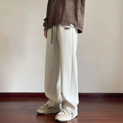 Men's Casual Corduroy Pants Spring Autumn New American Loose Wide Leg Sport Trousers Texture Straight Leg Trousers