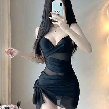 Sexy One-Piece Swimsuit Women Summer Hot Spring Conservative Personality Retro Cover-Up Slimming Solid Color Beach Gathered Swim