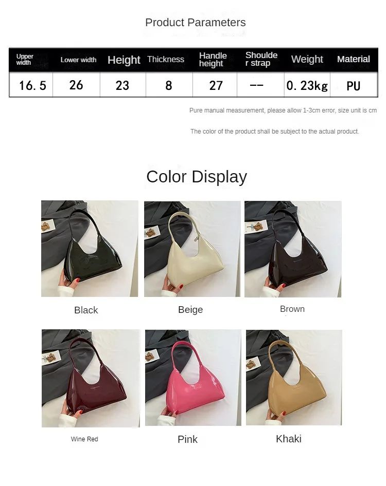Trendy Designer Solid Shoulder Bags for Women Handbags and Purses 2024 New Fashion Patent Leather Underarm Ladies Tote Bags