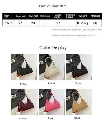 Trendy Designer Solid Shoulder Bags for Women Handbags and Purses 2024 New Fashion Patent Leather Underarm Ladies Tote Bags