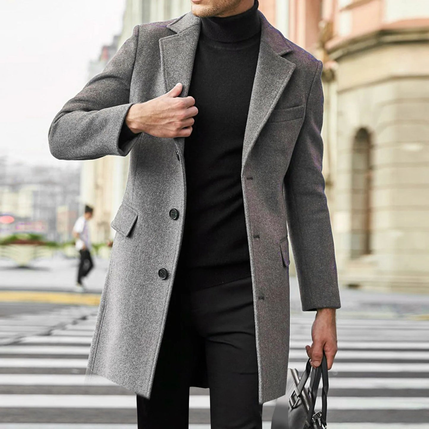 2024 Autumn and Winter Casual Men Clothing British Woolen Overcoat New Style Solid Color Long Sleeve Woolen Material Trendy Suit