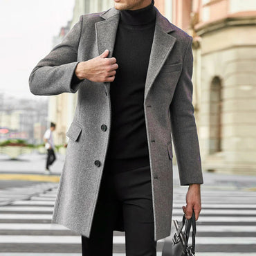 2024 Autumn and Winter Casual Men Clothing British Woolen Overcoat New Style Solid Color Long Sleeve Woolen Material Trendy Suit