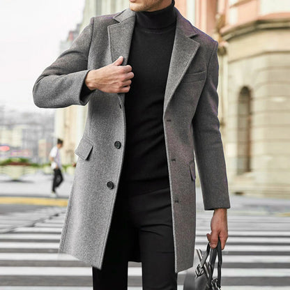 2024 Autumn and Winter Casual Men Clothing British Woolen Overcoat New Style Solid Color Long Sleeve Woolen Material Trendy Suit