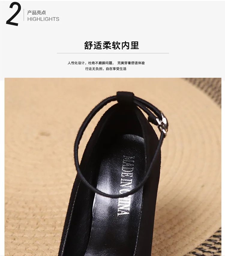 Large Size 42 Sexy Super High Heels Shoes for Women Ankle Buckle Chunky Platform Pumps Woman Black Flock Square Heel Party Shoes