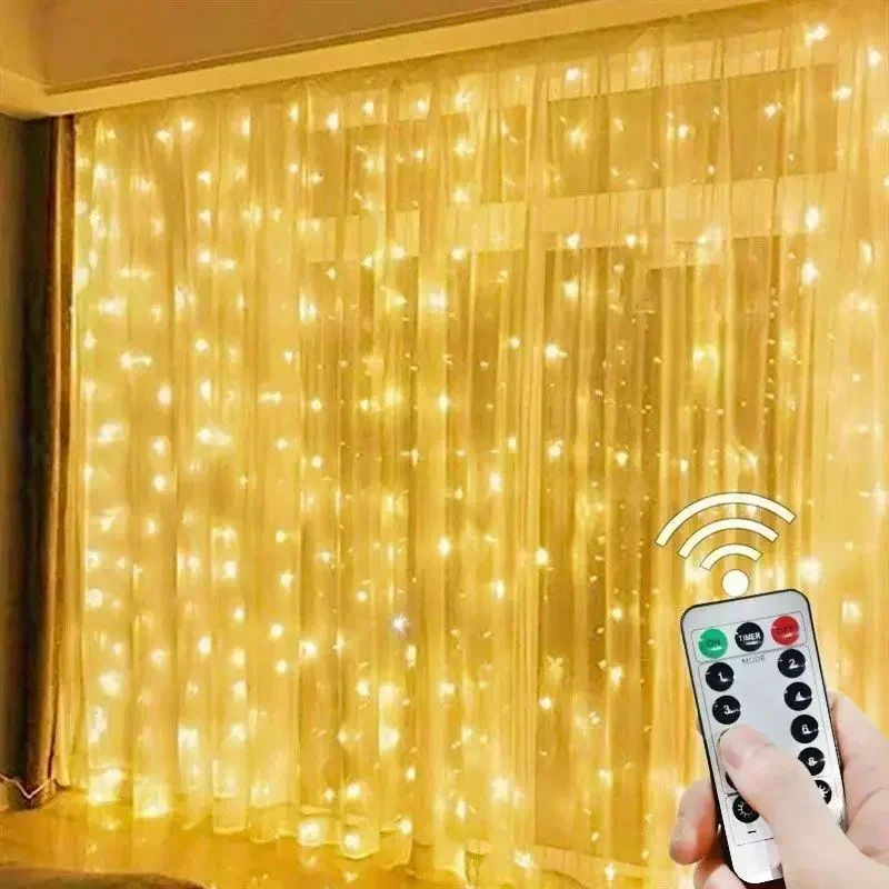 3/6M USB LED Curtain 8Modes Remote Control Lights Holiday Wedding Garland for Bedroom Living Room Decor Ramadan Decorations