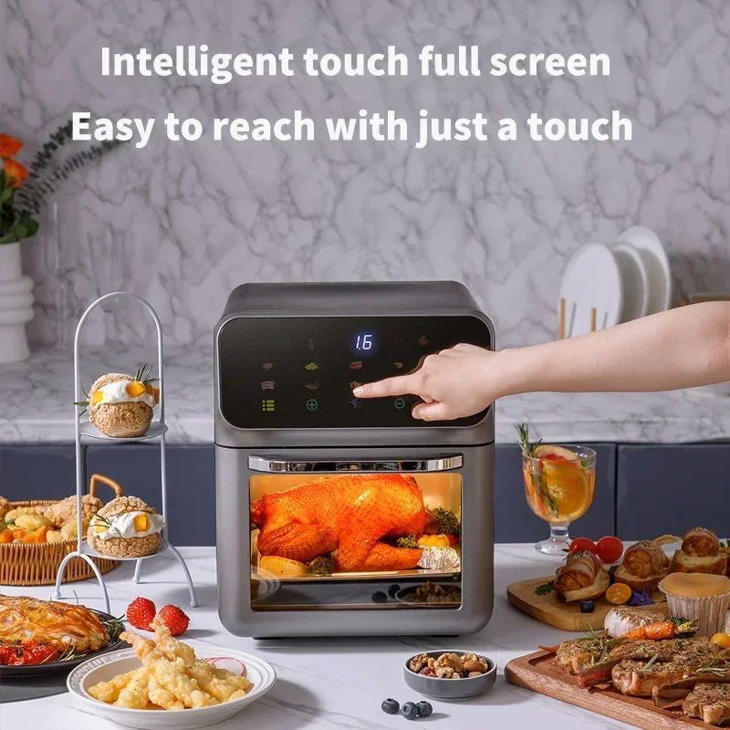 Fritadeira Elétrica de Ar 12L Forno de Convecção de Grande Capacidade Fritadeira Sem Óleo Cozinha 360° Cozedura Janela Visível Eletrodoméstico