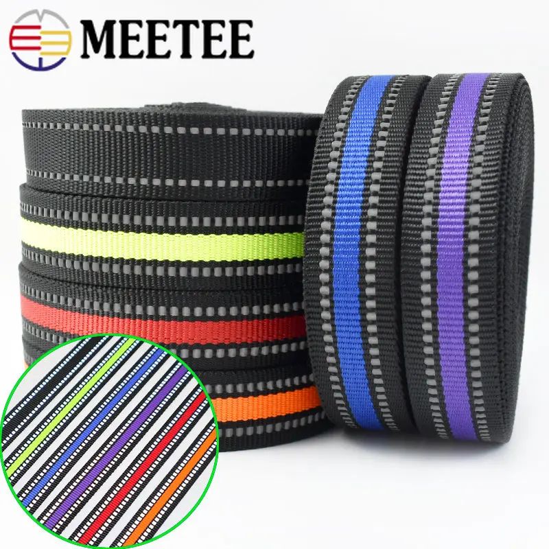 15/20/25mm Reflective Ribbon Tape 5/10M Nylon Webbing Bag Shoulder Strap To The Meter Dog Collar Polyester Binding Belt Supplies