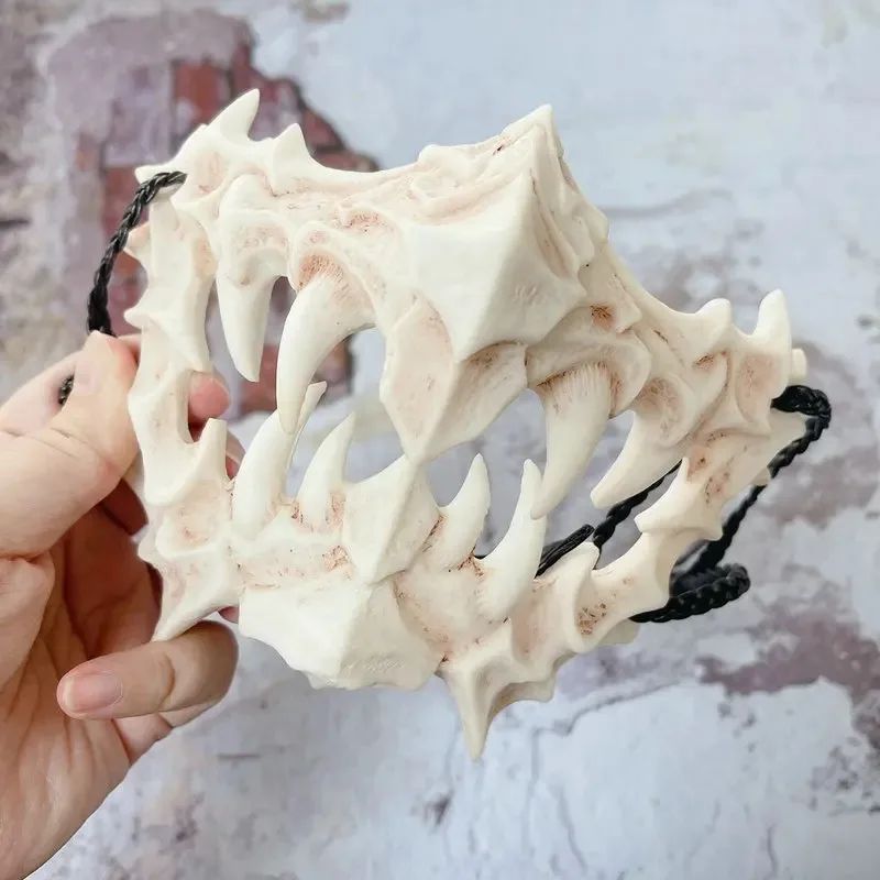 Party Skull Mask Long Teeth Demon Skeleton Half Face Mask Wolf Dragon Tiger Houjuu Nue Mask Cosplay Halloween Costume Props