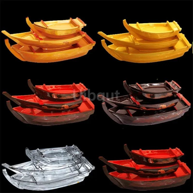 Black red sushi sashimi boat ice food seafood plate salmon sashimi tray Creative Japanese food container sushi barrel decor boat