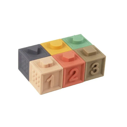 Blocos de Empilhar de Silicone Macio Brinquedo Cubos Macios de Montar Torre de Banho Mordedor Chocalho Blocos de Construção Brinquedos Educacionais Montessori Presente para Recém-Nascidos
