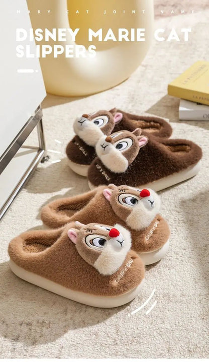 Chinelo de algodão de pelúcia com desenho animado Disney Tico e Teco, fofo, para homens e mulheres, confortável, macio, antiderrapante, resistente ao desgaste e quente para o inverno