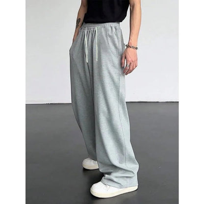 Men's solid color drawstring waist slanted pocket sports pants, pure cotton casual loose pants  sweatpants men pants