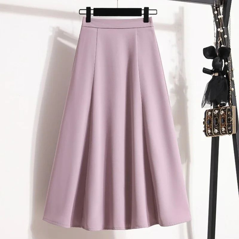Ladies' Summer High Waist Plus Size Skirts 2026 Mid To Long Flowing Suit Skirt New Style Casual Solid Color A-line Skirt