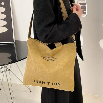 Japanese Canvas Crossbody Bags for Men Women Retro Letter Tote Bag, Trendy Literary Handbag Shoulder Bag for School Work Travel