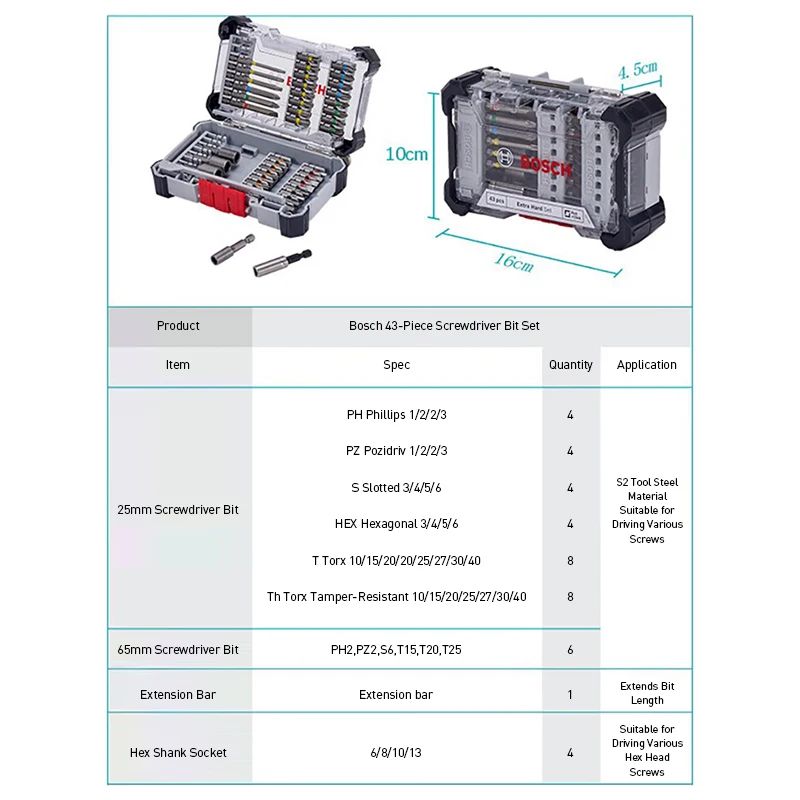 ? Kit de Pontas de Parafusadeira Bosch de 43 Peças com Controladora de Impacto Profissional Kit de Acessórios Bosch