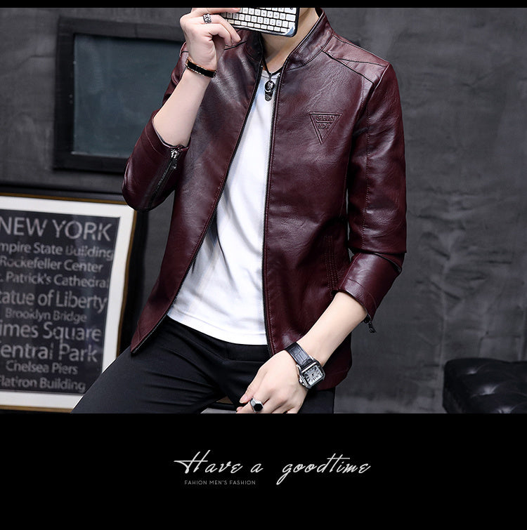 Mens Biker Leather Jacket 2023 Autumn New Men's Fashion Trend Decorative Motorcycle Leather Coat
