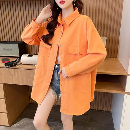Casual Stylish Denim Long Sleeve Shirt For Women New Spring Autumn Loose Fit Age-Reducing Hong Kong Style Jacket With Button