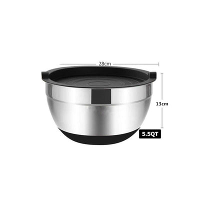 Silicone base thickened with lid cooking basin anti slip salad mixing bowl stainless steel egg beater bowl for kitchen baking