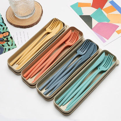 Colher Garfo Pauzinhos Talheres 1PCS/Conjunto Caixa de Louça de Palha de Trigo Jantar Crianças Adulto Viagem Portátil Acessórios de Cozinha
