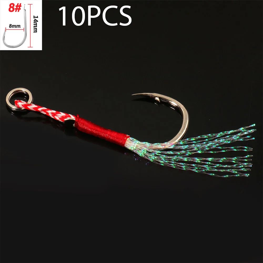 10 pçs/Lote Anzol Auxiliar Cast Jig Aço Carbono Ângulo Farpa Rosca Pena Isca Pesca Lento Jigging Mar Pesca Anzol