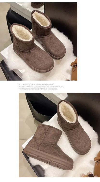 Evshine Winter Mini Snow Boots For Women Plush Lined Warm Suede Snow Boots Comfy Fuzzy Boots Fur Home Ankle Boots Lady Snow Boot