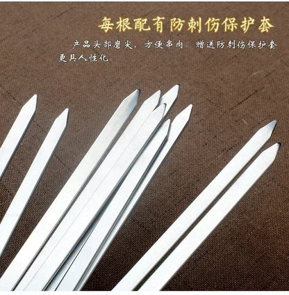 10pcs/set Stainless steel 430 BBQ stick thickened 41cm household mutton skewers iron drill BBQ stick tool BBQ stick.