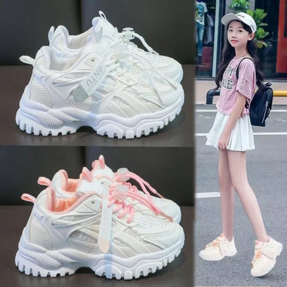 Girls Sneakers 2025 Children Casual Shoes Mesh Platform Designer Tennis Sneaker 6 To 12 Years Kids Sports Shoe for Girl