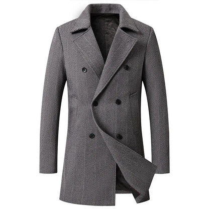 Men Wool Overcoat New Vintage Tweed Long Jackets Business Formal Male Suit Blazer Lapel Herringbone Costume Home