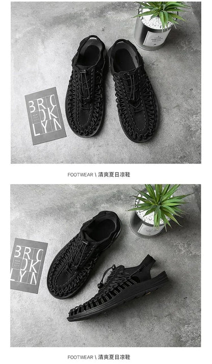 Summer Men Sandals Women Slippers Weaving Design Beach Sandals Breathable Casual Flat Sandals Outdoor Couples Sandals Size 48