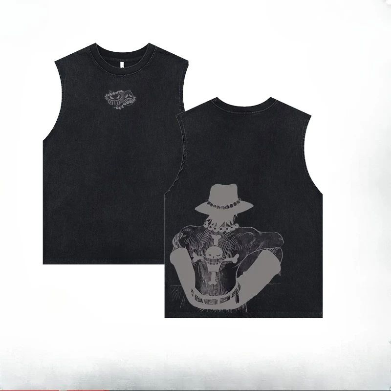 Luffy printed anime fitness vest summer new men s vest Y2k women s washed casual sleeveless shirt streetwear Harajuku