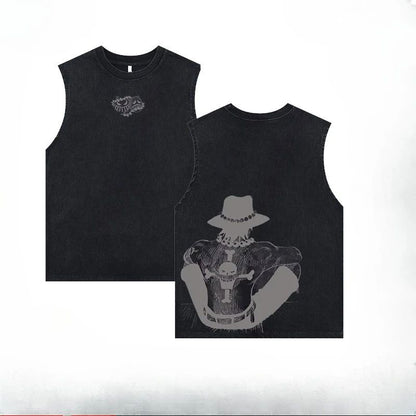 Luffy printed anime fitness vest summer new men s vest Y2k women s washed casual sleeveless shirt streetwear Harajuku