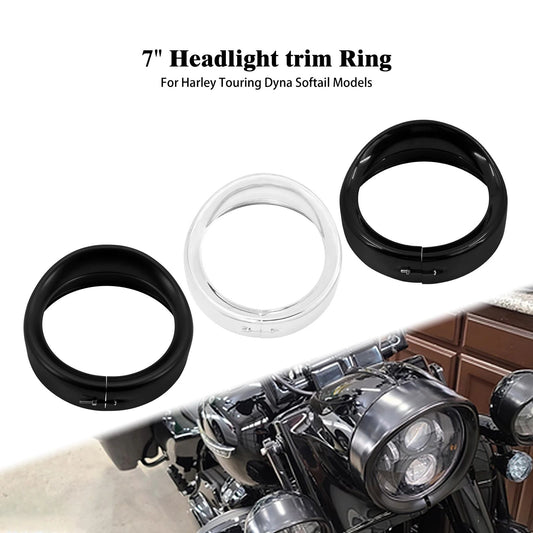 Motorcycle 7" Headlight Trim Ring Visor Style Black/Chrome For Harley Touring Road King 94-2022 Electra Glide Softail FLD Trike