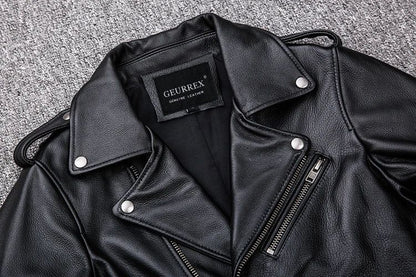 Spring Classical Motorcycle oblique zipper Jackets Men Leather Jacket Natural Calf Skin Thick Slim Cowhide Moto Jacket man