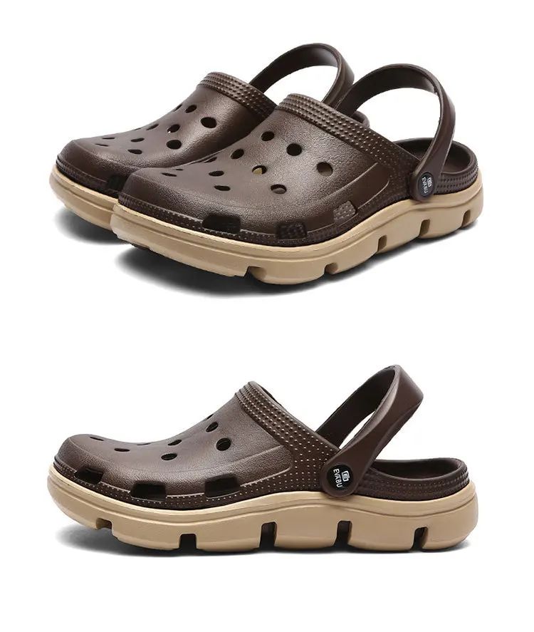 2024 Summer Plus Size Hollow Out Sandals Men's Breathable Slippers Trendy Thick Base Slip-On Beach Shoes Men's Footwear