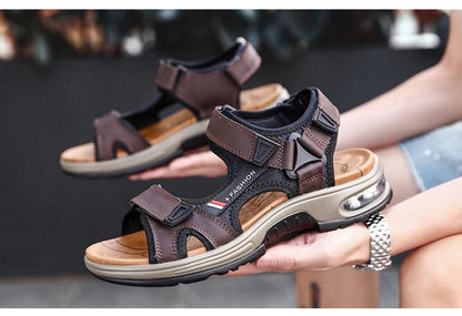 Fashion Men's Sandals Summer Soft Beach Flip Flop Comfortable Genuine Leather Sandals Outdoor Men Roman Sandals Size 46